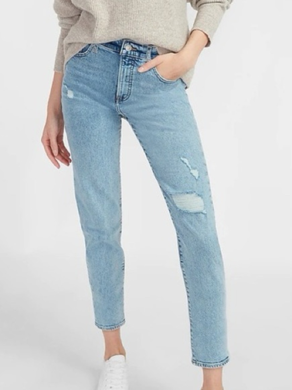 Express Stretch Ripped Mom Jean Super High Rise